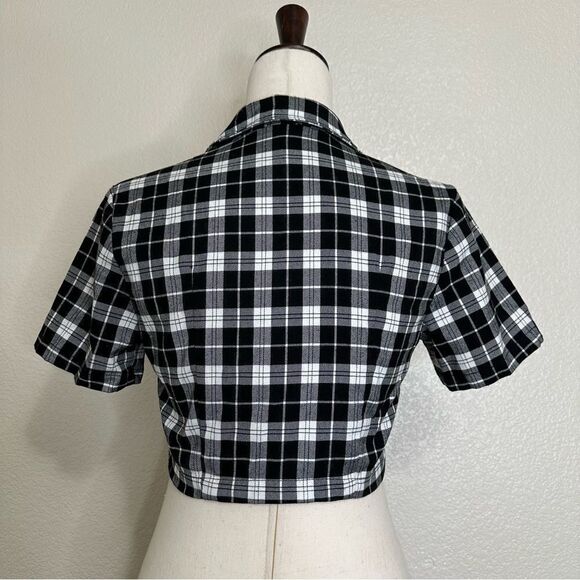 Brandy Melville John Galt Black White Plaid Button Down Cropped Top, Sz Small - Picture 8 of 14
